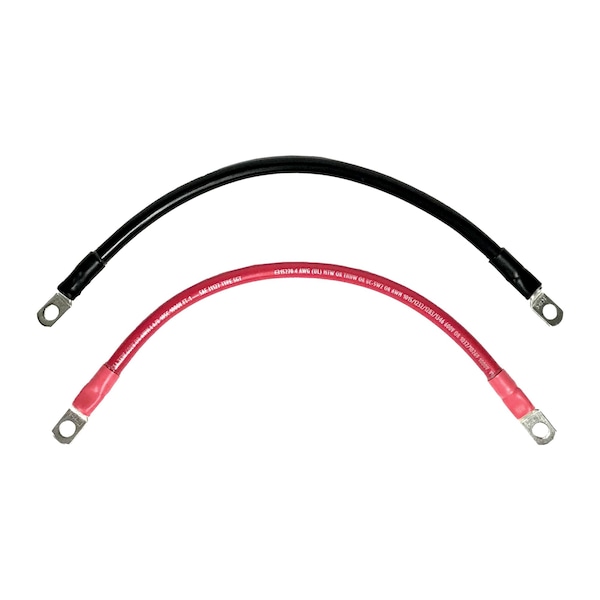 Remington Industries Marine Battery Cable Set, 4 AWG Gauge, Tinned Copper w/ Black & Red PVC, 12" Length, 5/16" Lugs 4-5MBCSET12 - main